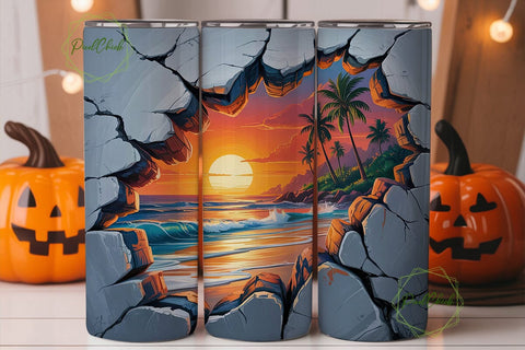 Tropical Sunset Ripped Wall 20oz Tumbler Sublimation PixelChick 