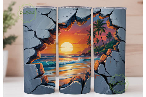 Tropical Sunset Ripped Wall 20oz Tumbler Sublimation PixelChick 