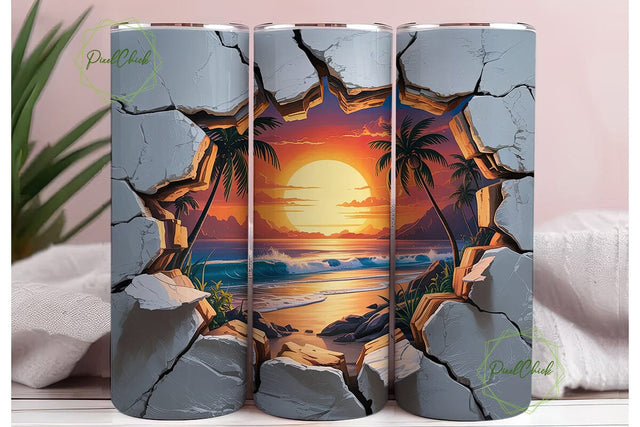 Tropical Sunset Ripped Wall 20oz Tumbler Sublimation PixelChick 