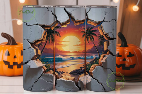 Tropical Sunset Ripped Wall 20oz Tumbler Sublimation PixelChick 