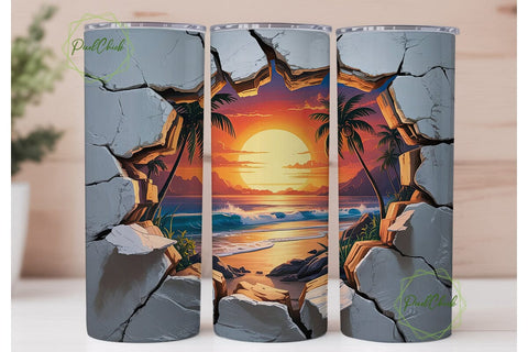 Tropical Sunset Ripped Wall 20oz Tumbler Sublimation PixelChick 