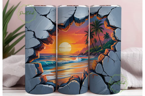 Tropical Sunset Ripped Wall 20oz Tumbler Sublimation PixelChick 