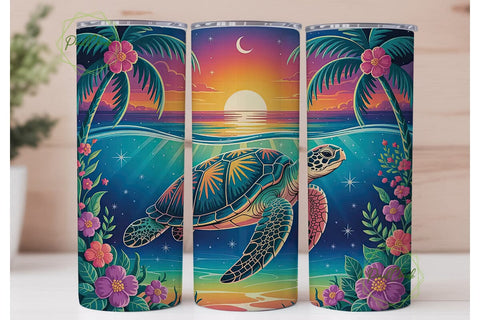Tropical Sunset Sea Turtle 20oz Tumbler Sublimation PixelChick 