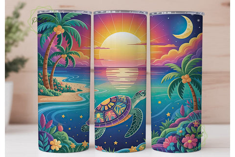 Tropical Sunset Sea Turtle 20oz Tumbler Sublimation PixelChick 