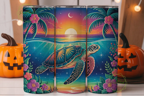 Tropical Sunset Sea Turtle 20oz Tumbler Sublimation PixelChick 