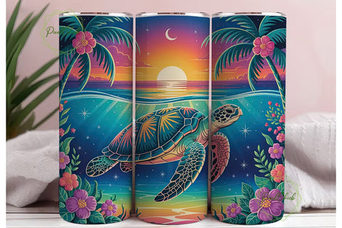 Tropical Sunset Sea Turtle 20oz Tumbler Sublimation PixelChick 