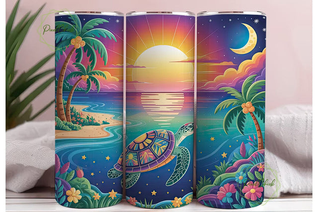 Tropical Sunset Sea Turtle 20oz Tumbler Sublimation PixelChick 