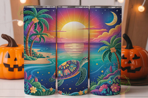 Tropical Sunset Sea Turtle 20oz Tumbler Sublimation PixelChick 