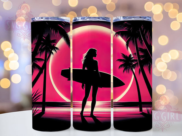 Tropical Sunset Surfing Tumbler, Sunset Art, Tropical Moon, Ocean Waves, Palm Trees, Tumbler Wrap, Sublimation Design, 20oz Tumbler, Beach Theme Sublimation SvggirlplusArt 