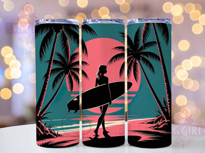 Tropical Sunset Surfing Tumbler, Sunset Art, Tropical Moon, Ocean Waves, Palm Trees, Tumbler Wrap, Sublimation Design, 20oz Tumbler, Beach Theme Sublimation SvggirlplusArt 