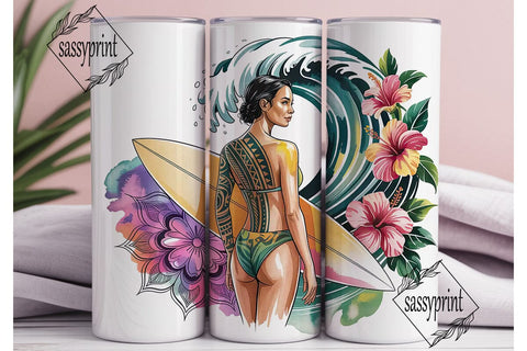 Tropical Surf Girl 20oz Tumbler Wrap Sublimation sassyprint 