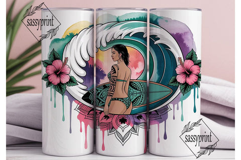 Tropical Surf Girl 20oz Tumbler Wrap Sublimation sassyprint 