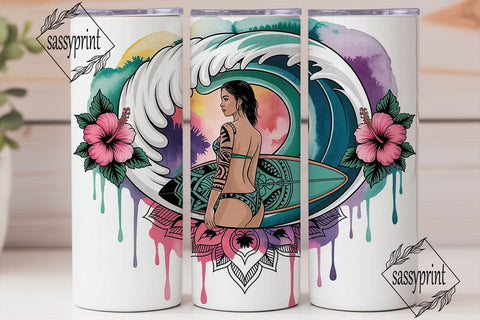 Tropical Surf Girl 20oz Tumbler Wrap Sublimation sassyprint 