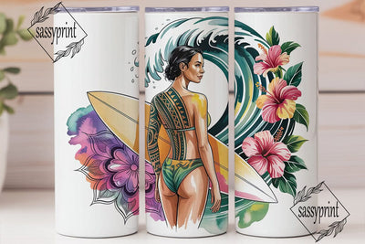 Tropical Surf Girl 20oz Tumbler Wrap Sublimation sassyprint 