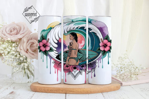 Tropical Surf Girl 20oz Tumbler Wrap Sublimation sassyprint 
