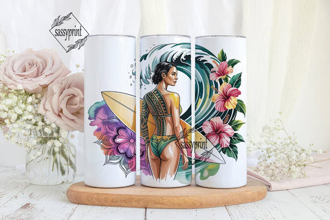 Tropical Surf Girl 20oz Tumbler Wrap Sublimation sassyprint 