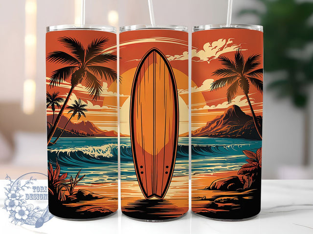 Tropical Surfboard Sunset 20oz Tumbler Wrap, Beach Sunset Design, 20oz Sublimation Wrap, Tropical Surf Tumbler, Ocean Vibes Cup, Surfing Drinkware, Summer Beach Tumbler Sublimation ToriDesigns 