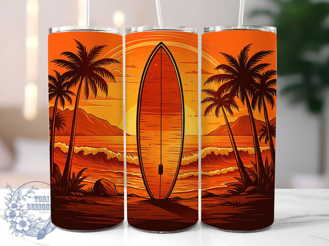 Tropical Surfboard Sunset 20oz Tumbler Wrap, Beach Sunset Design, 20oz Sublimation Wrap, Tropical Surf Tumbler, Ocean Vibes Cup, Surfing Drinkware, Summer Beach Tumbler Sublimation ToriDesigns 