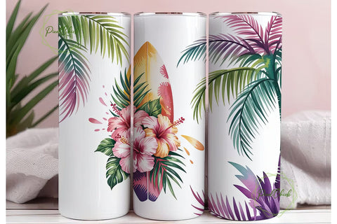 Tropical Surfboard Tumbler Wrap Sublimation PixelChick 