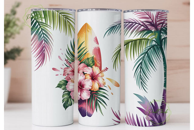 Tropical Surfboard Tumbler Wrap Sublimation PixelChick 