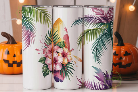 Tropical Surfboard Tumbler Wrap Sublimation PixelChick 