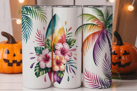 Tropical Surfboard Tumbler Wrap Sublimation PixelChick 