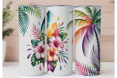 Tropical Surfboard Tumbler Wrap Sublimation PixelChick 