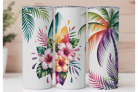 Tropical Surfboard Tumbler Wrap Sublimation PixelChick 
