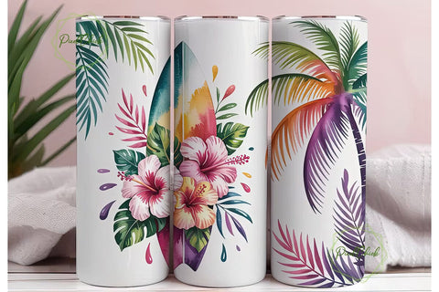 Tropical Surfboard Tumbler Wrap Sublimation PixelChick 