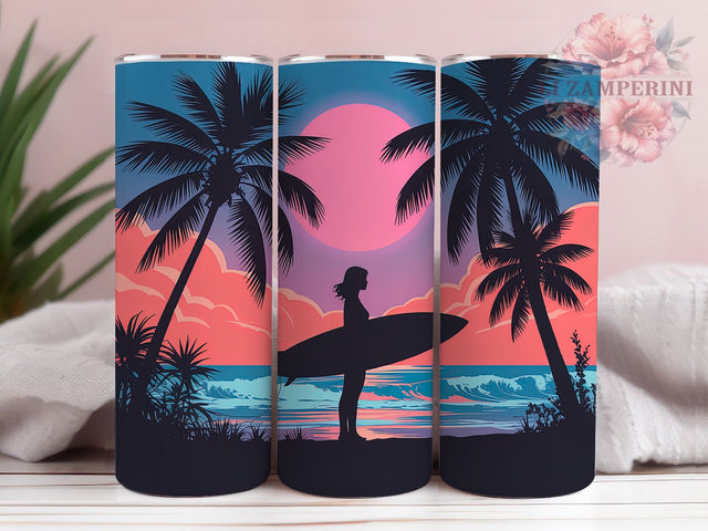 Tropical Surfing Sunset Tumbler Wrap, Tropical Moon Tumbler, Ocean Surf Sublimation, Palm Tree Beach Cup, Coastal Sunset Drinkware, Surfboard Paradise Mug, Tropical Waves Digital Sublimation Li Zamperini 