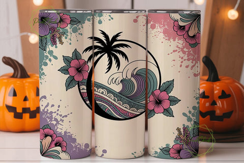 Tropical Tie-Dye Tumbler Wrap PNG Sublimation PixelChick 