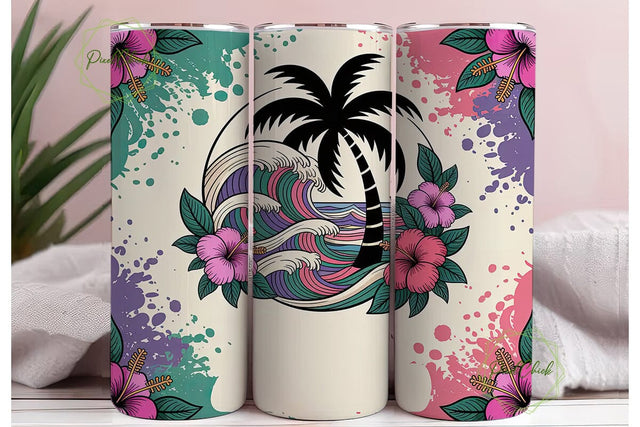 Tropical Tie-Dye Tumbler Wrap PNG Sublimation PixelChick 