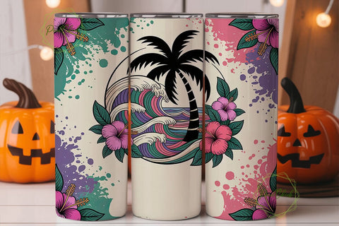 Tropical Tie-Dye Tumbler Wrap PNG Sublimation PixelChick 