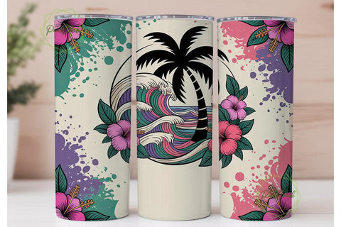 Tropical Tie-Dye Tumbler Wrap PNG Sublimation PixelChick 