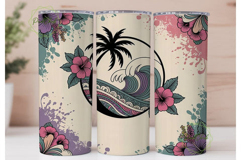 Tropical Tie-Dye Tumbler Wrap PNG Sublimation PixelChick 