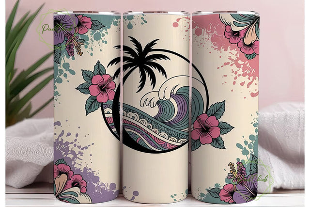 Tropical Tie-Dye Tumbler Wrap PNG Sublimation PixelChick 