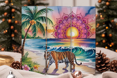 Tropical Tiger Sunset 20oz Tumbler Wrap Sublimation DesignSVG 