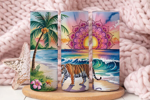 Tropical Tiger Sunset 20oz Tumbler Wrap Sublimation DesignSVG 