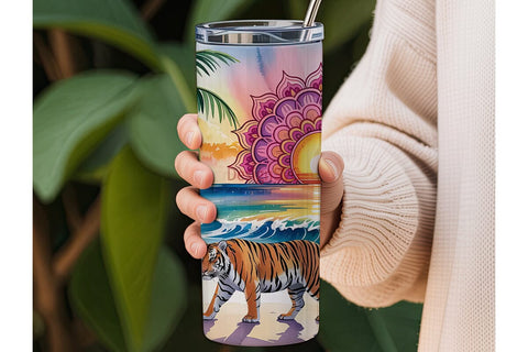 Tropical Tiger Sunset 20oz Tumbler Wrap Sublimation DesignSVG 