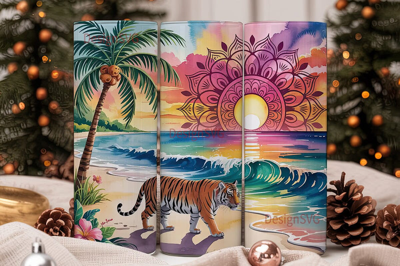Tropical Tiger Sunset 20oz Tumbler Wrap Sublimation DesignSVG 