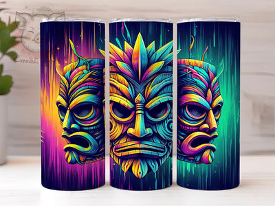 Tropical Tiki 20 oz Skinny Tumbler Sublimation Design, Straight & Tapered Tumbler Png, Tiki Mask Tumbler Png, Digital Download PNG Sublimation Lara' s Designs 