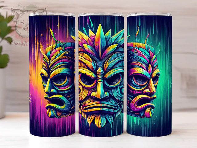 Tropical Tiki 20 oz Skinny Tumbler Sublimation Design, Straight & Tapered Tumbler Png, Tiki Mask Tumbler Png, Digital Download PNG Sublimation Lara' s Designs 