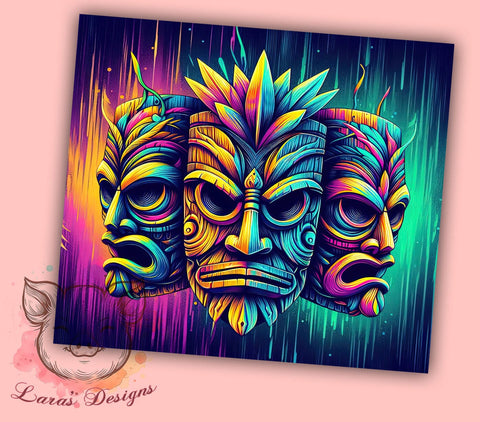 Tropical Tiki 20 oz Skinny Tumbler Sublimation Design, Straight & Tapered Tumbler Png, Tiki Mask Tumbler Png, Digital Download PNG Sublimation Lara' s Designs 