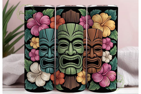 Tropical Tiki Masks Tumbler Wrap Sublimation PixelChick 