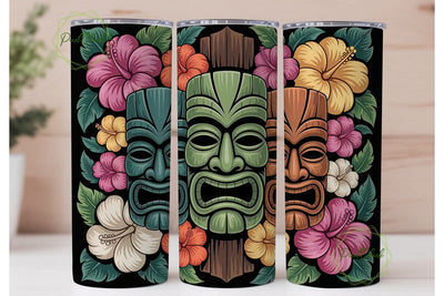 Tropical Tiki Masks Tumbler Wrap Sublimation PixelChick 
