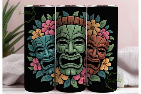 Tropical Tiki Masks Tumbler Wrap Sublimation PixelChick 