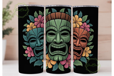 Tropical Tiki Masks Tumbler Wrap Sublimation PixelChick 
