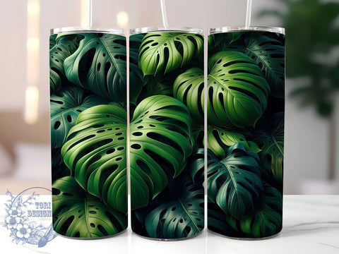 Tropical Tumbler, Monstera Leaf, Sublimation Design, 20oz Tumbler, Leaf Print, Green Foliage, Tropical Vibes Sublimation ToriDesigns 