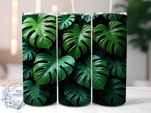 Tropical Tumbler, Monstera Leaf, Sublimation Design, 20oz Tumbler, Leaf Print, Green Foliage, Tropical Vibes Sublimation ToriDesigns 