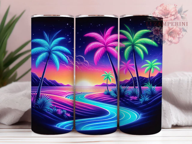 Tropical Tumbler, Neon Beach Theme, Palm Tree Design, Sublimation PNG, 20oz Tumbler, Summer Drinkware, Beach Lover Gift, Fun Vacation Decor Sublimation Li Zamperini 